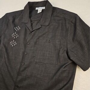 Vintage Irvine Park Men 2XL Button Black Embroidered Short Sleeve Pocket Travel